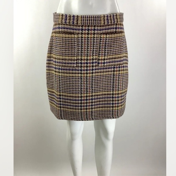 Modcloth Sz L Houndstooth Print Knit Pencil Skirt Multicolor Polyester Wool - Picture 1 of 7
